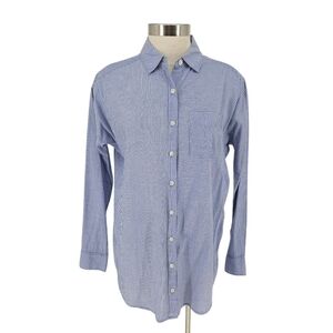Caslon Boyfriend Tunic Shirt Blue Stripe Long Sleeve Button Up Collared Small